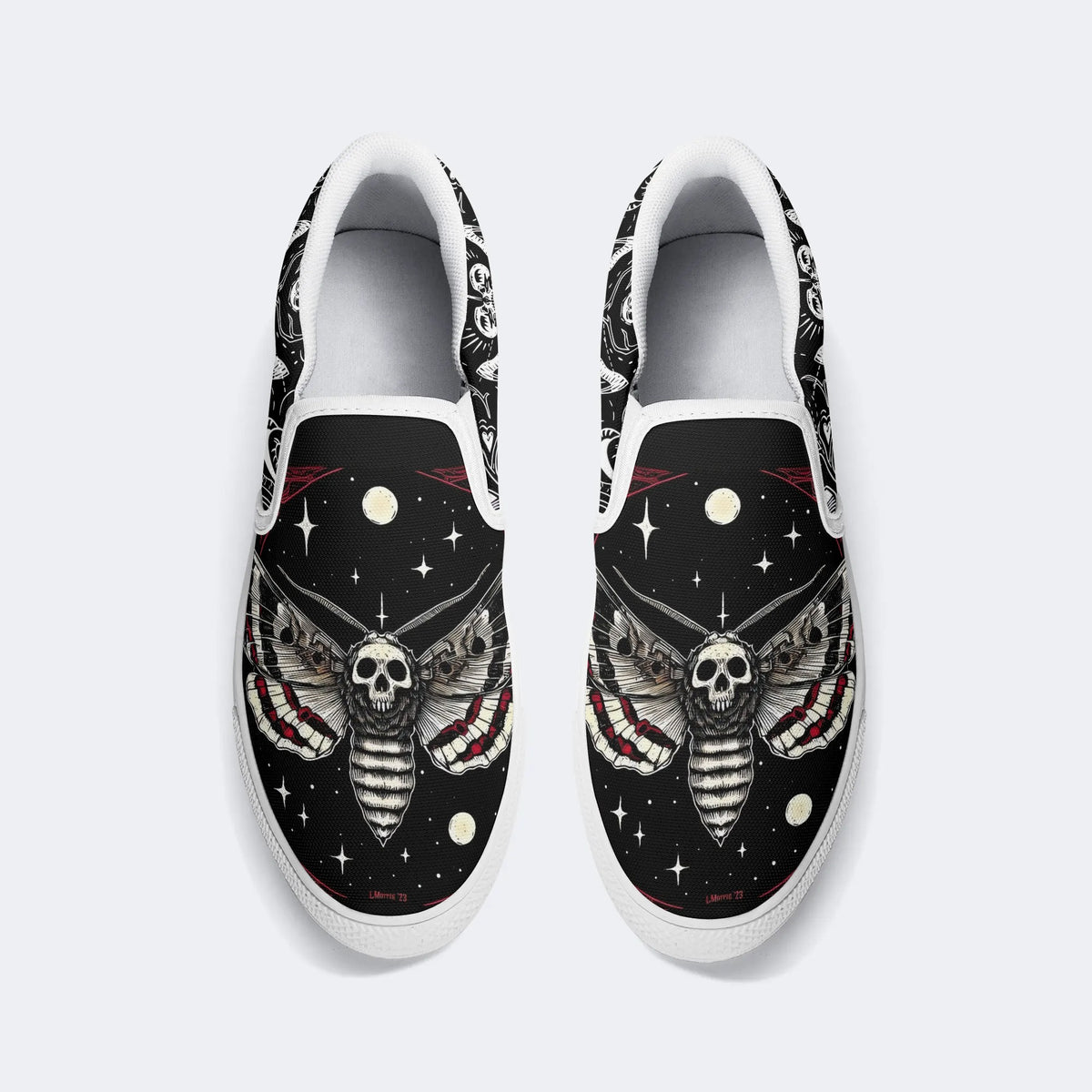 Unisex Death Moth&Skull Print - Slip On Shoes