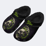 Unisex Green Skull Print - Fur Lined Slippers/Sandals