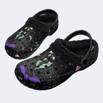 Gothic Bat Floral Skull‑Fur Lined Slippers Sandals