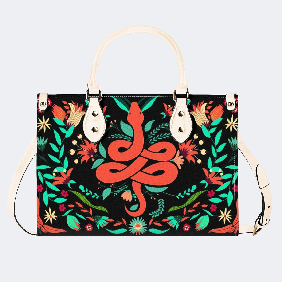 Red Snake Print - Leather Handbag