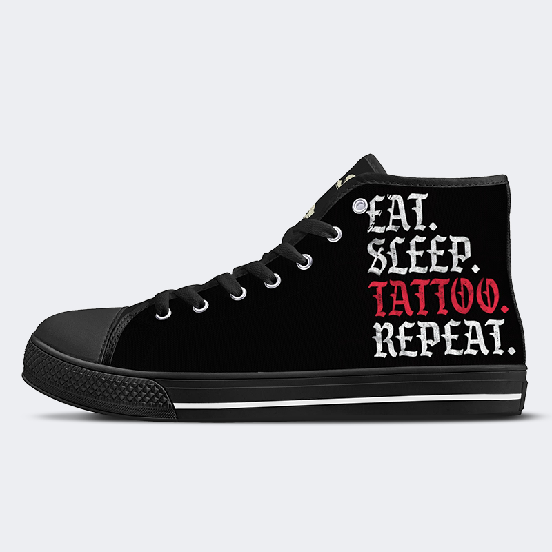 Unisex Eat Sleep Tattoo Repeat Print - High Top Canvas