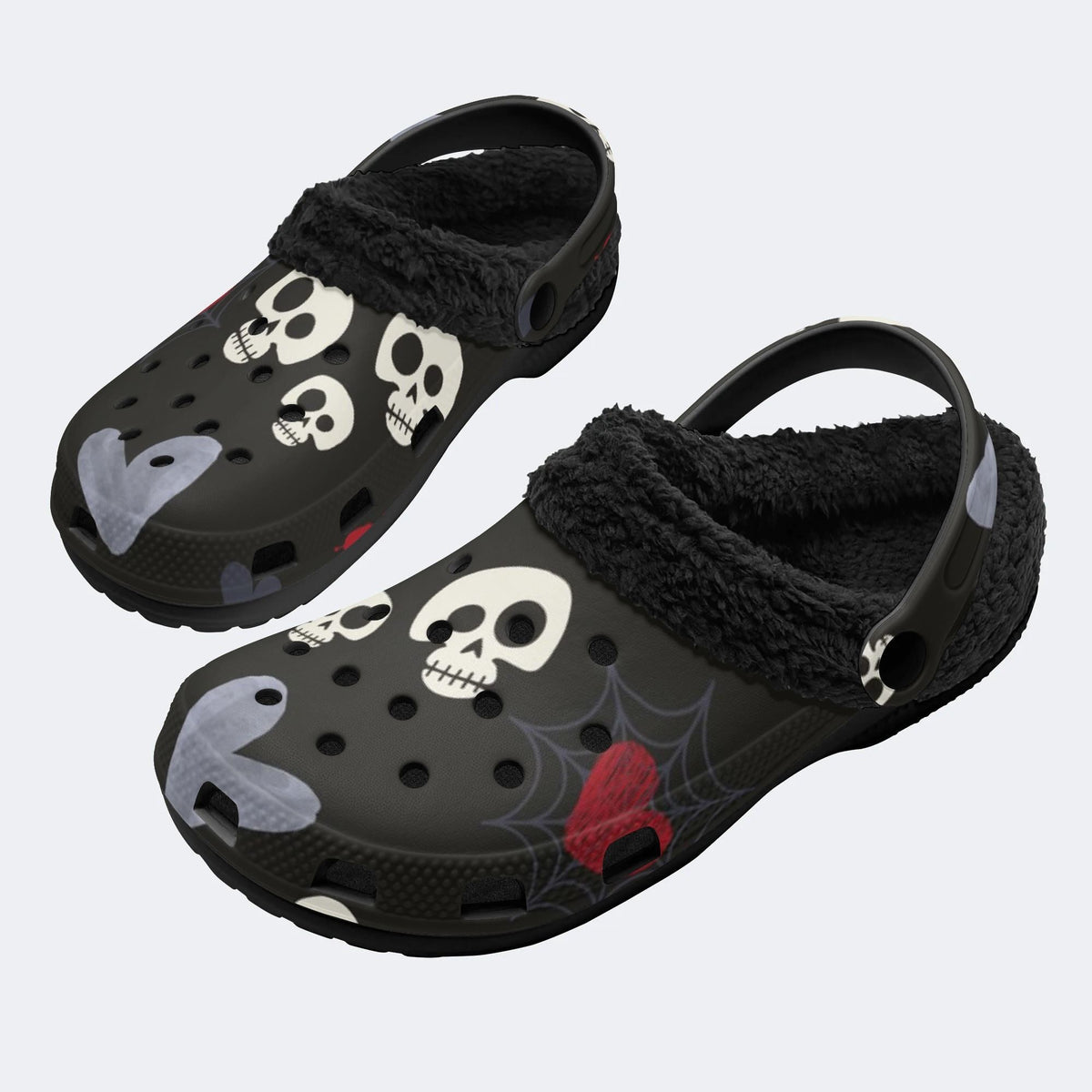 Skull Heart Web - Fur Lined Slippers/Sandals