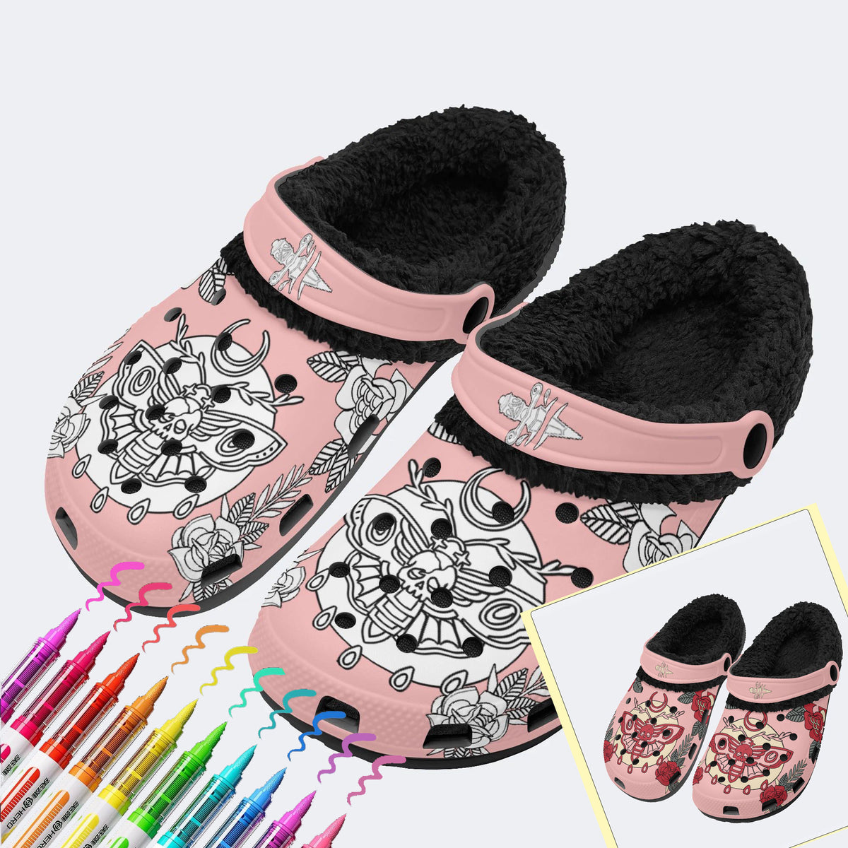 Death Moth Funny Print - Colorable Fur Lined Slippers/Sandals