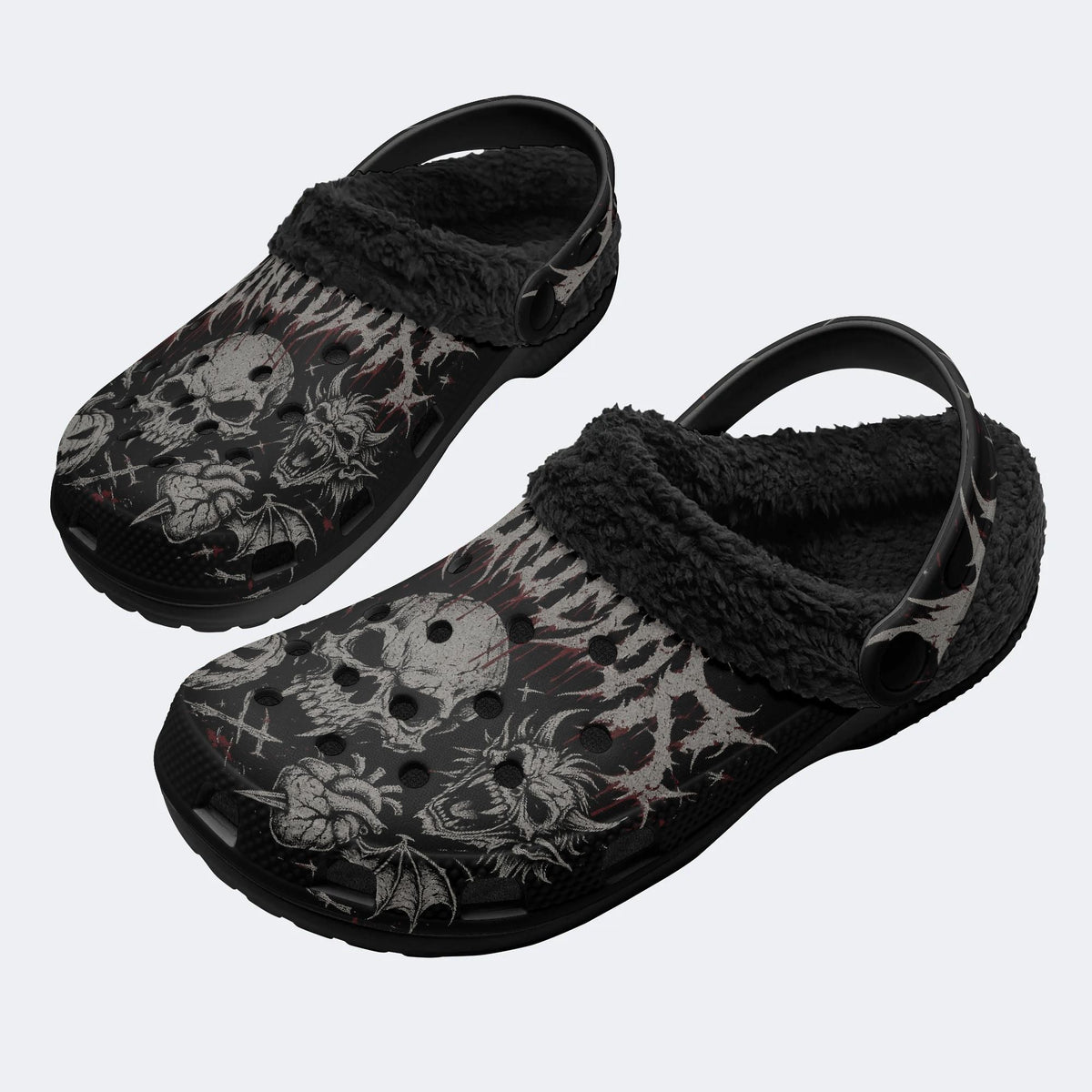 Spooky Skull Bat - Fur Lined Slippers/Sandals
