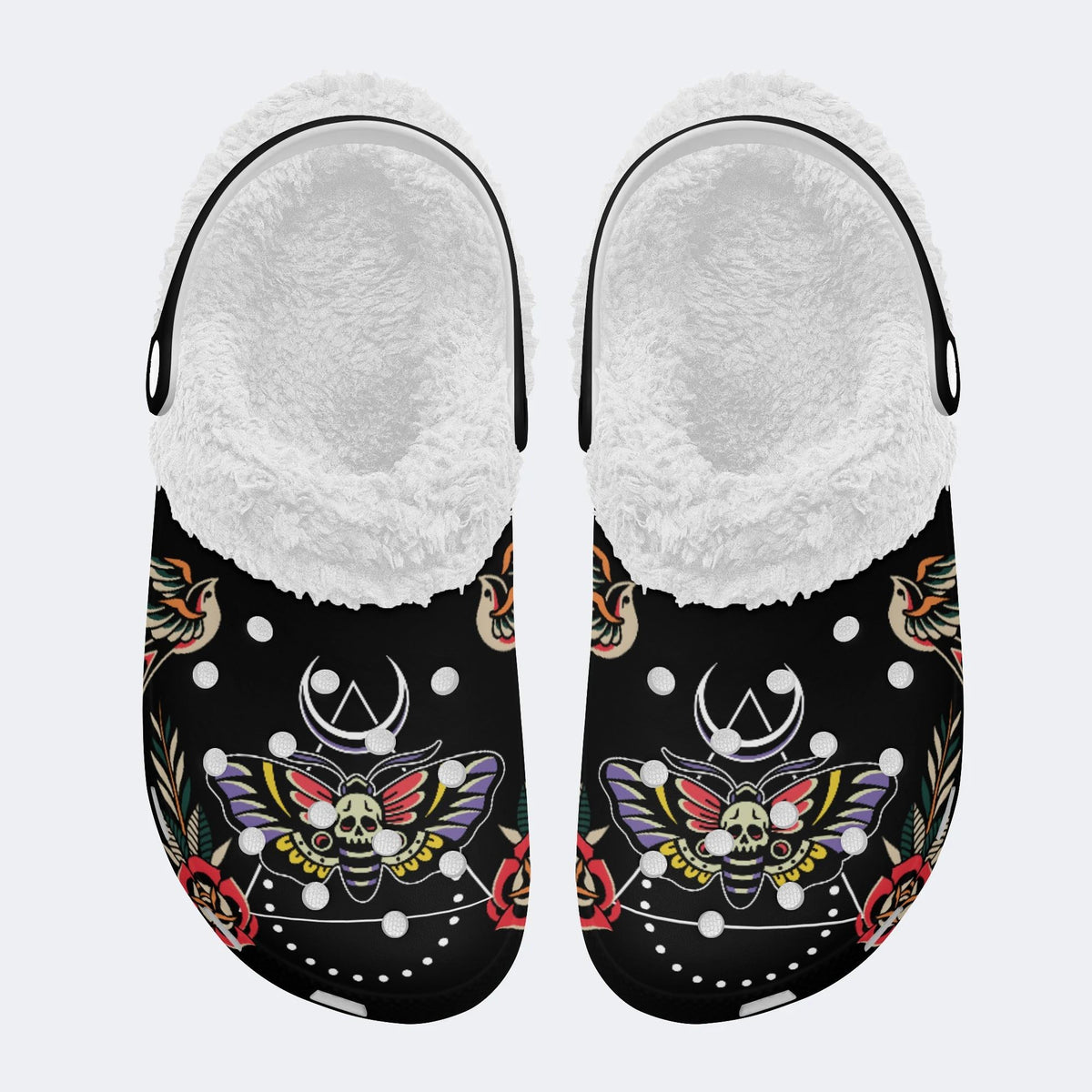 Colorful Death Moth Print - Fur Lined Slippers/Sandals