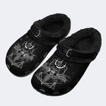 Gothic Death Moth Occult Crescent Moon - Fur Lined Slippers/Sandals