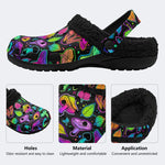 Psychedelic Colors Mushrooms Print - Fur Lined Slippers/Sandals