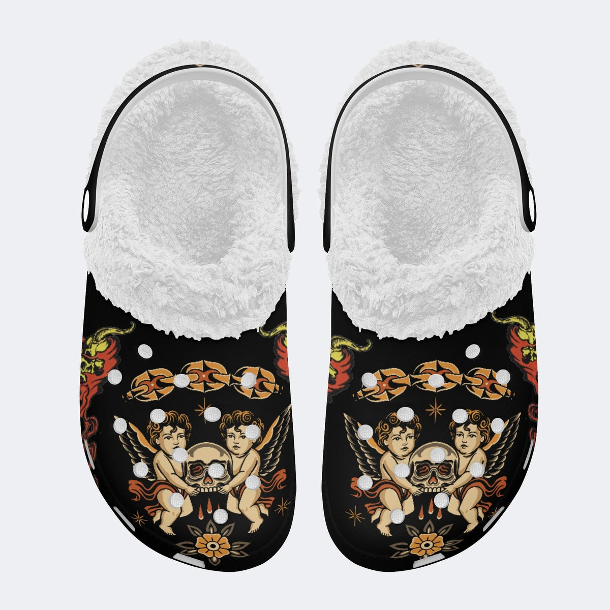 Vintage Angel Print - Removable Fur Lined Slippers/Sandals