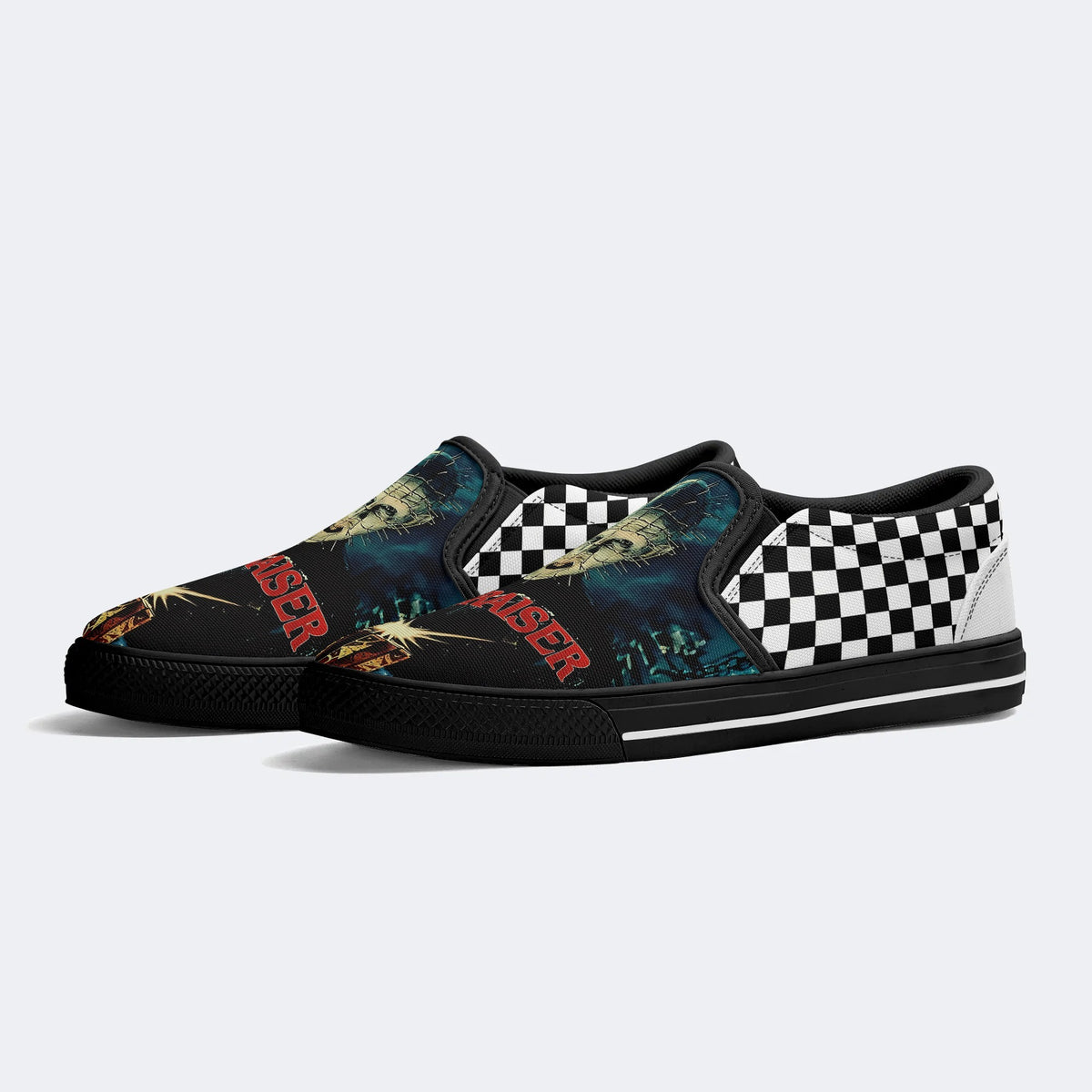 Unisex Black Metal Pinhead Print - Slip On Shoes