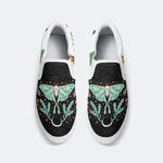Green Moth In Mushroom Bush - Slip On Shoes