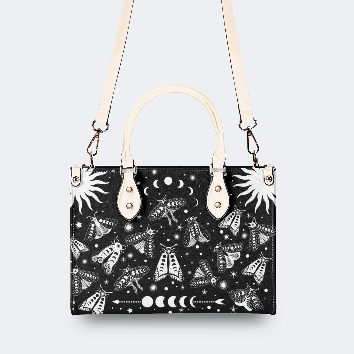 Vintage Dark Moth Print - Leather Handbag