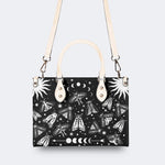 Vintage Dark Moth Print - Leather Handbag