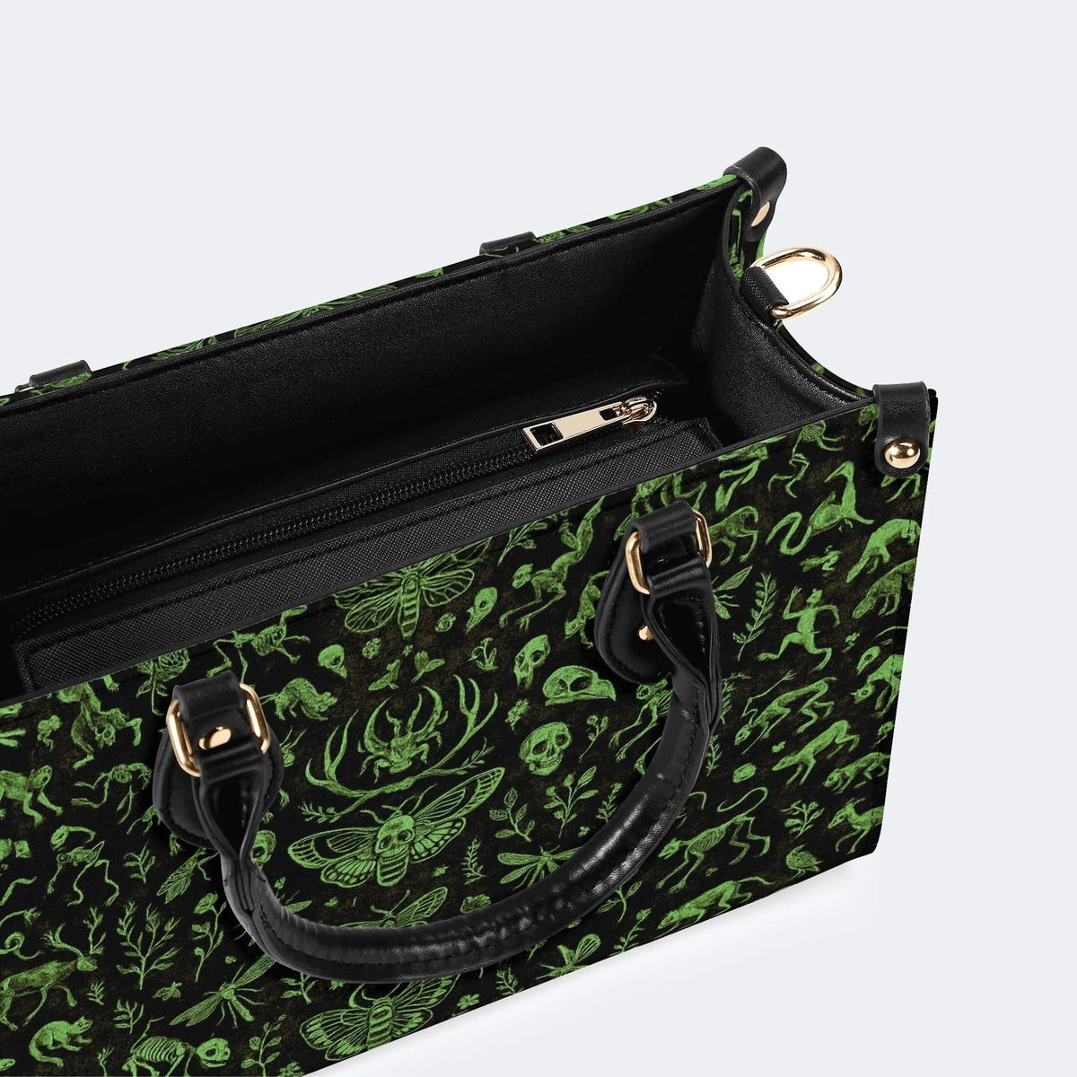 Death Moth And Animal Skeleton - Leather Handbag