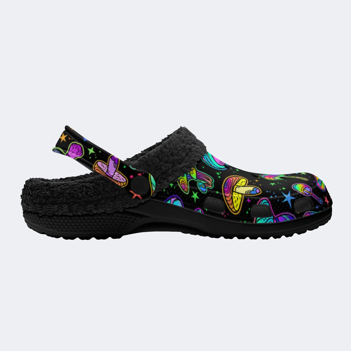 Magic Mushrooms Print- Fur Lined Slippers/Sandals