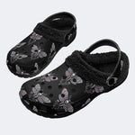 Gothic Skull Moth‑Fur Lined Slippers Sandals