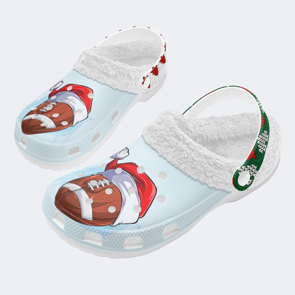 Santa Hat Football Print - Fur Lined Slippers/Sandals