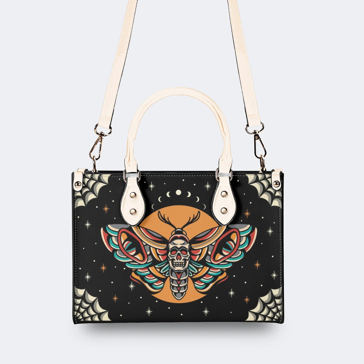 Old School Death Moth Vintage Print - Leather Handbag