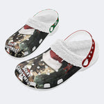 Christmas Skull Print - Fur Lined Slippers/Sandals