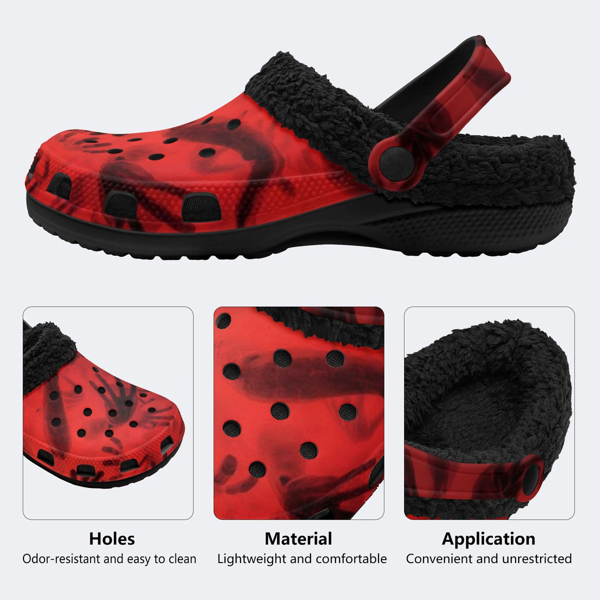 Dark Red Bone Ghost - Fur Lined Slippers/Sandals