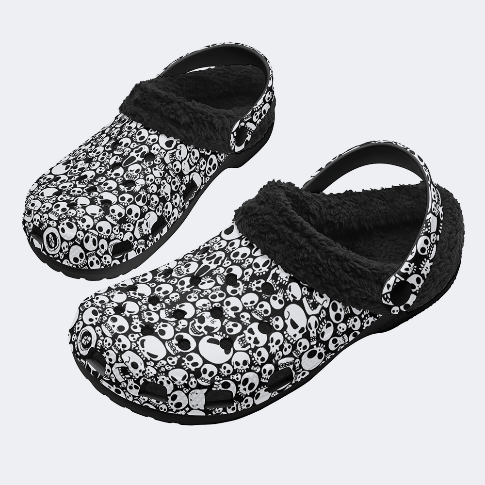 Horror Skull Print - Fur Lined Slippers/Sandals