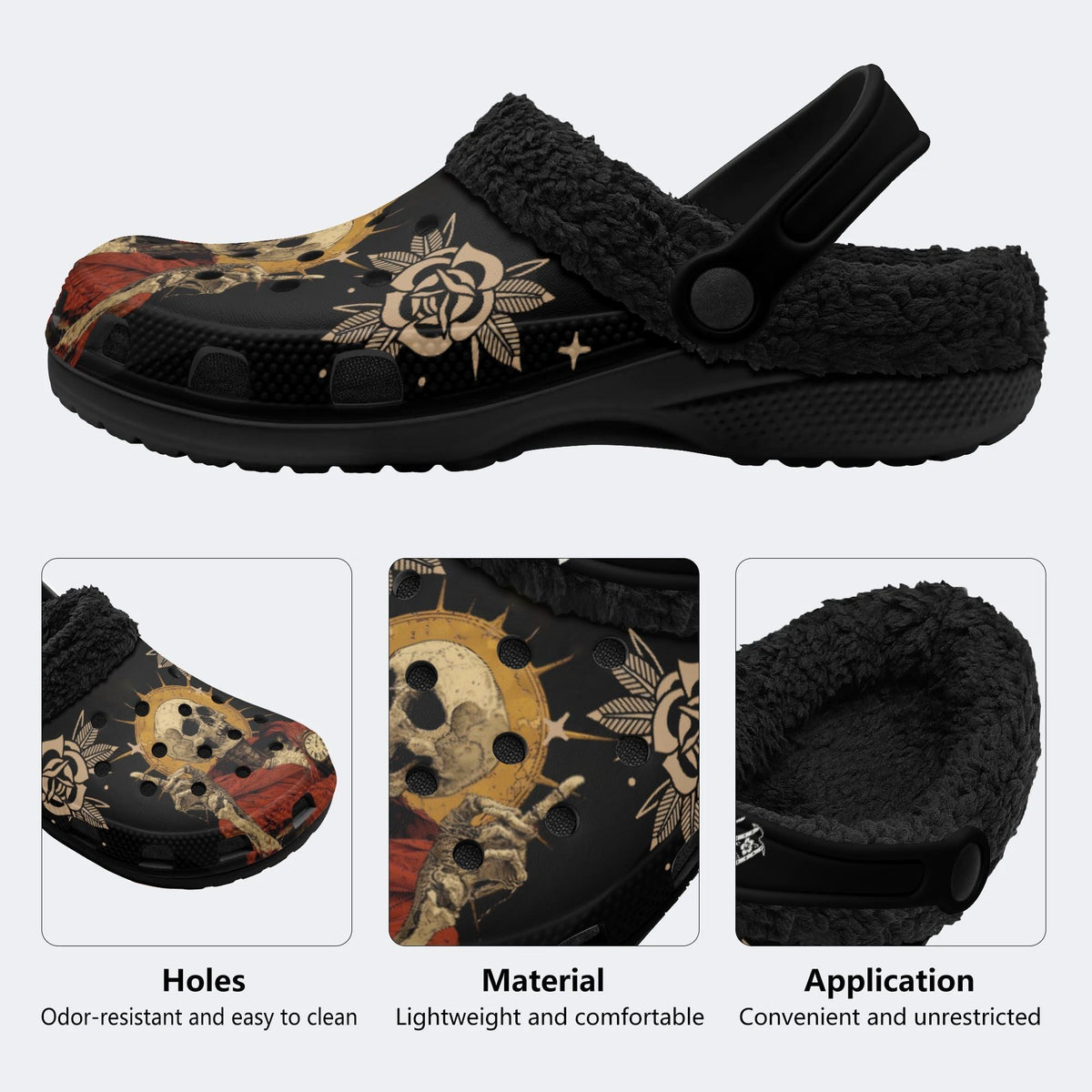 Skull Art Print - Fur Lined Slippers/Sandals