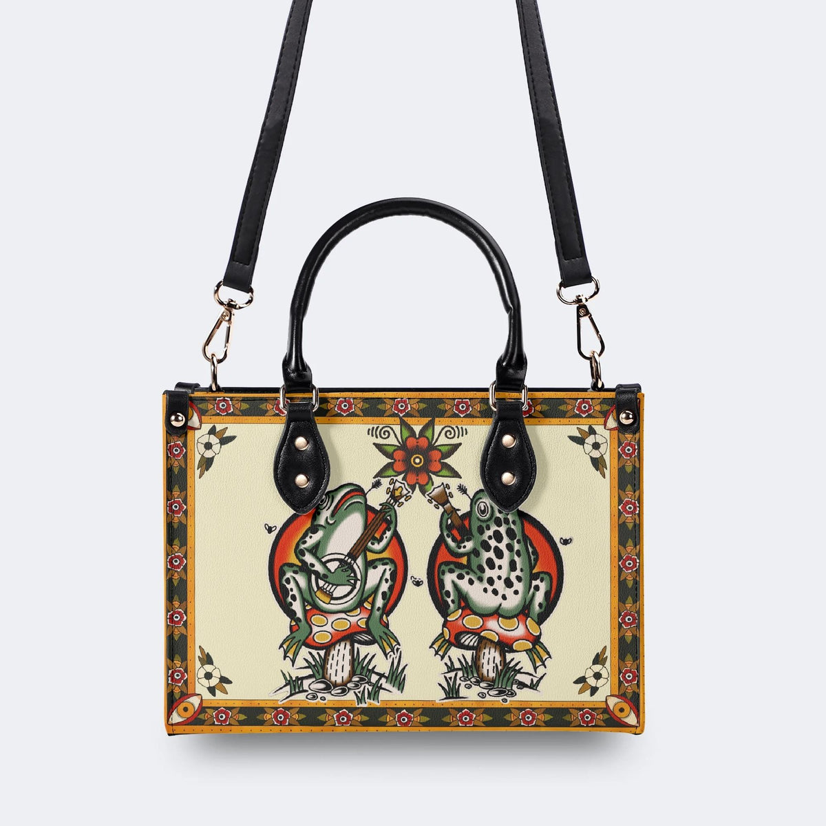 Old School Rock Frog Print - Leather Handbag