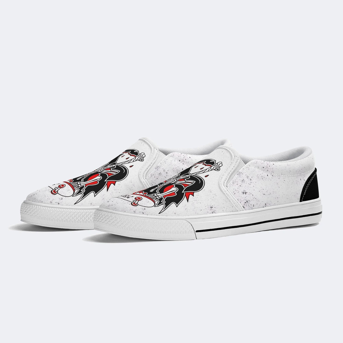 Skateboard Skull Print - Slip On Shoes