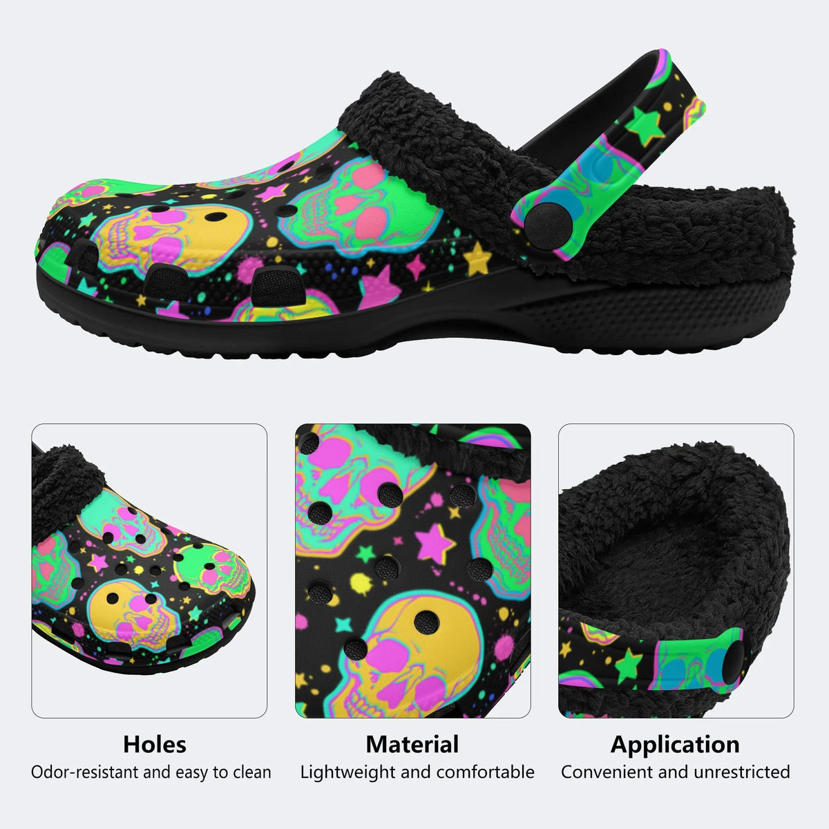 Fluorescent Skull Print- Fur Lined Slippers/Sandals