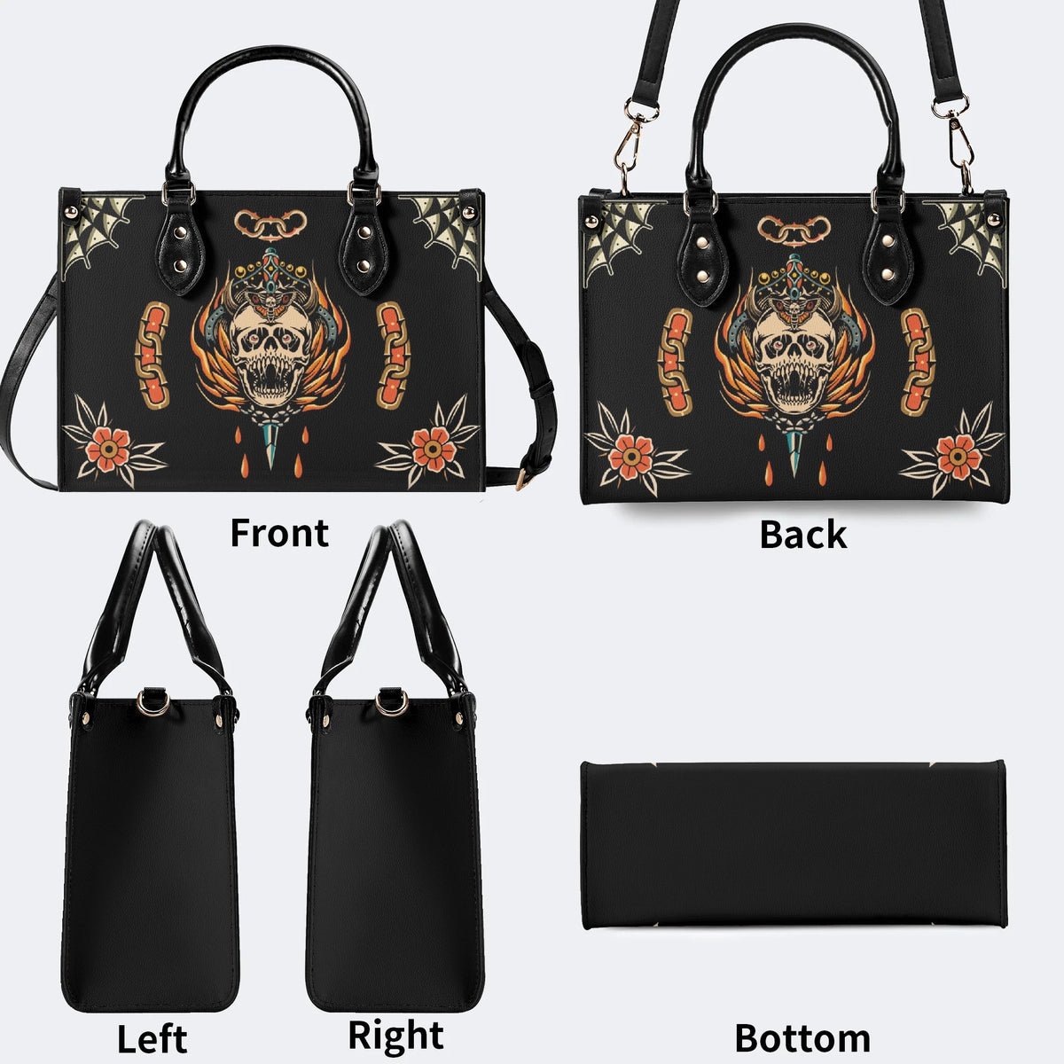 Death Moth&Skeleton Print - Leather Handbag
