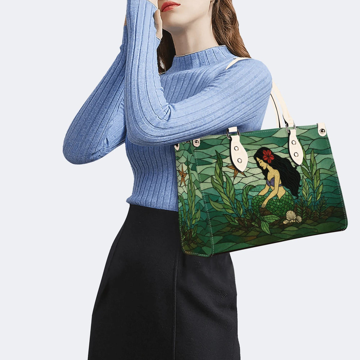 Mermaid Under The Sea - Leather Handbag