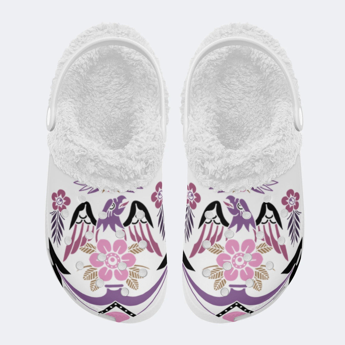 Flower&Eagle Art Print - Fur Lined Slippers/Sandals