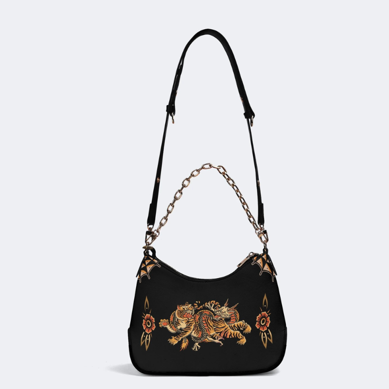 Classic Dragon Tiger Leather Crossbody Bag