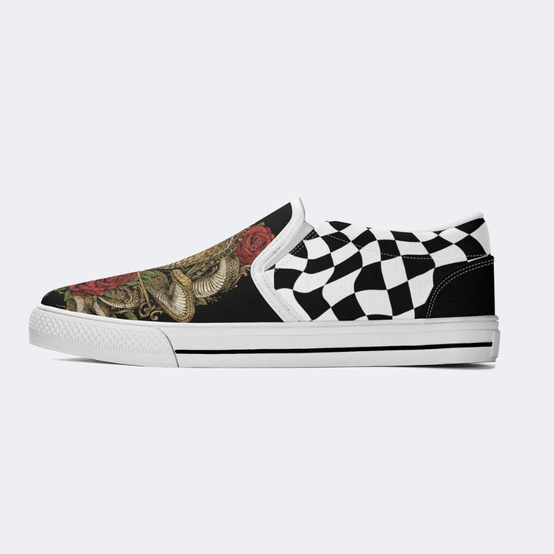 Cobra Rose Print Slip On Shoes Factory Direct Sales