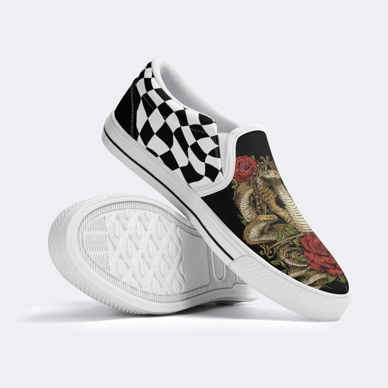 Cobra Rose Print Slip On Shoes Factory Direct Sales