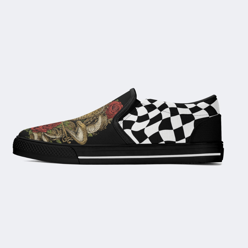 Cobra Rose Print Slip On Shoes Factory Direct Sales