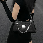 Crocodile Pattern Solid Color Shoulder Bag