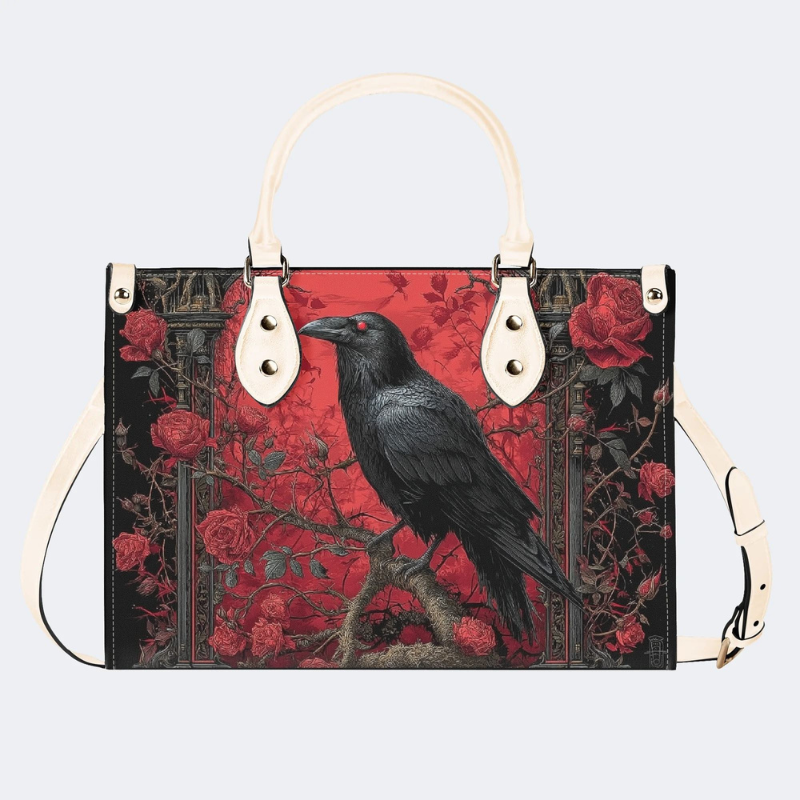 Crow Standing On A Rose Tree Handbag Factory Direct Sales_01