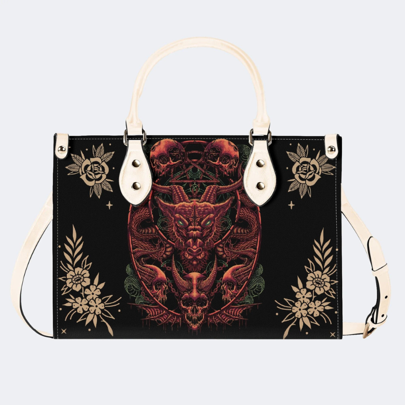 Hell Devil And Dragon Head Print Handbag