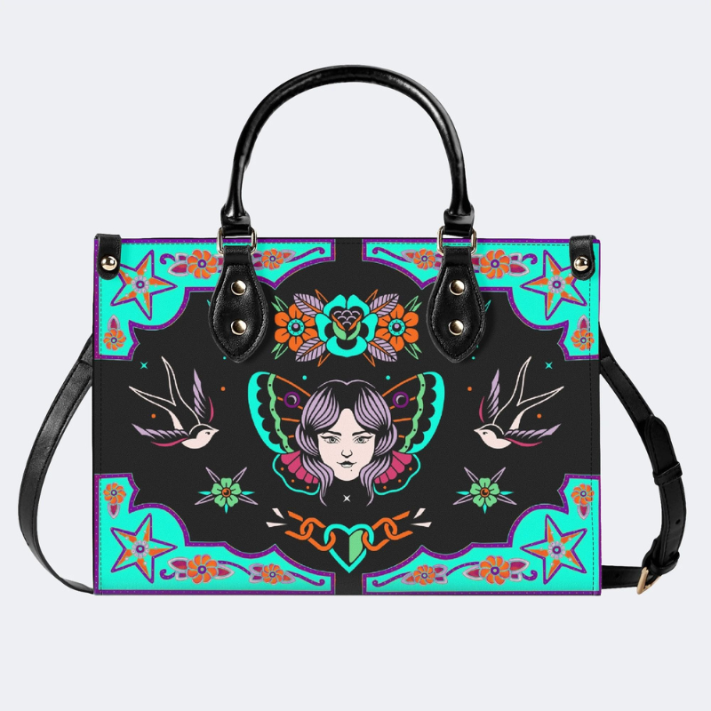 Human Face Moth And Bird Print Handbag