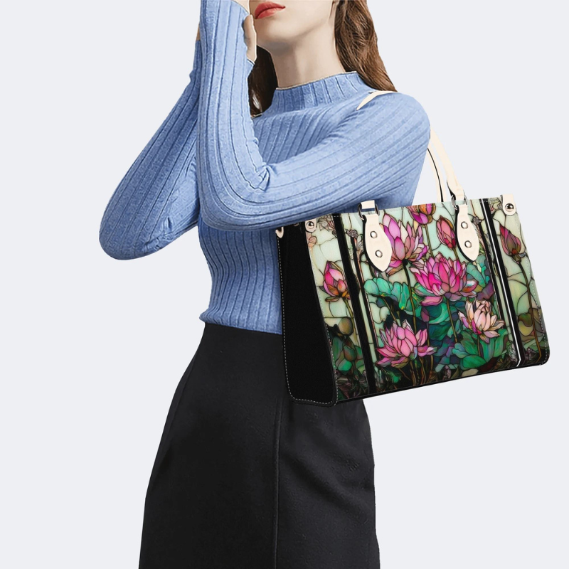 Lotus Flowers In Vintage Pond Handbag Factory Direct Sales_07