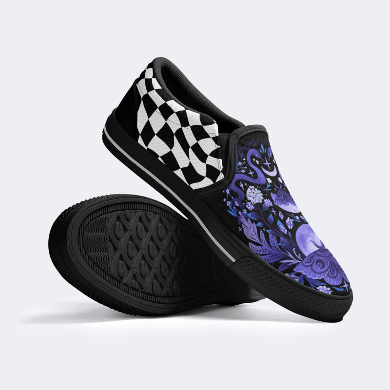 Lunar Moth And Snake Print Slip On Shoes