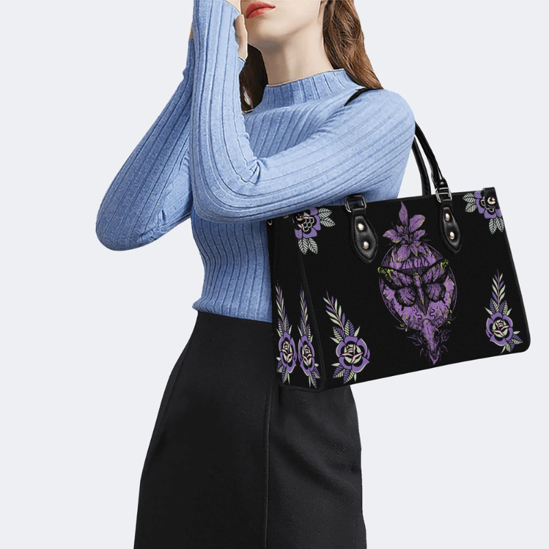 Purple Moth Print Handbag Factory Direct Sales