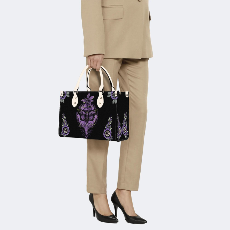Purple Moth Print Handbag Factory Direct Sales