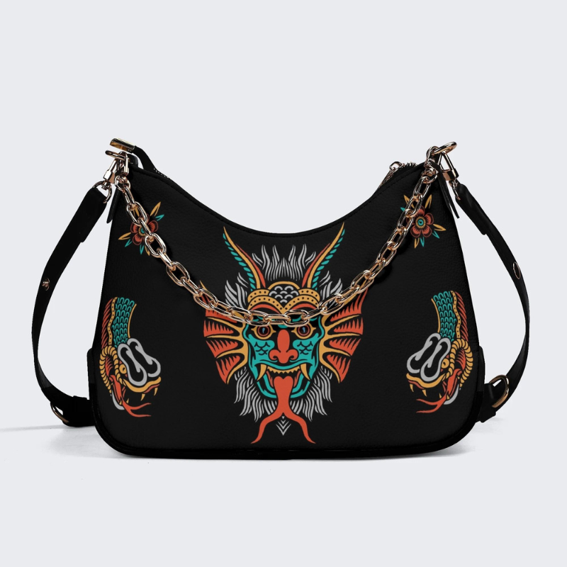 Retro And Weird With Snake Prints Leather Crossbody Bag