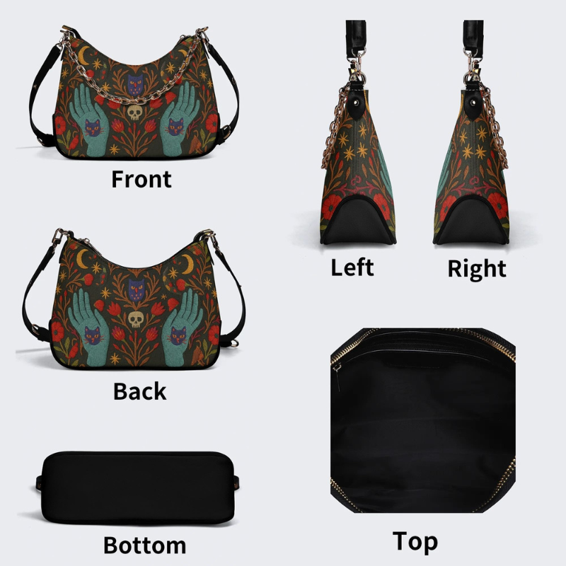 Retro Skull And Kitten Print Leather Crossbody Bag_05