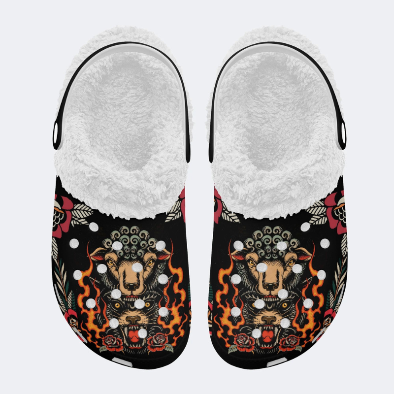 Sheep And Leopard Head Print Slippers/Sandals