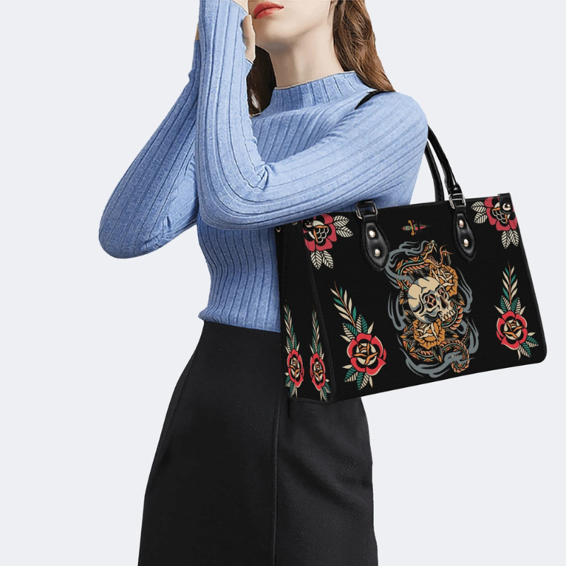Skull And Snake Print Handbag Factory Direct Sales