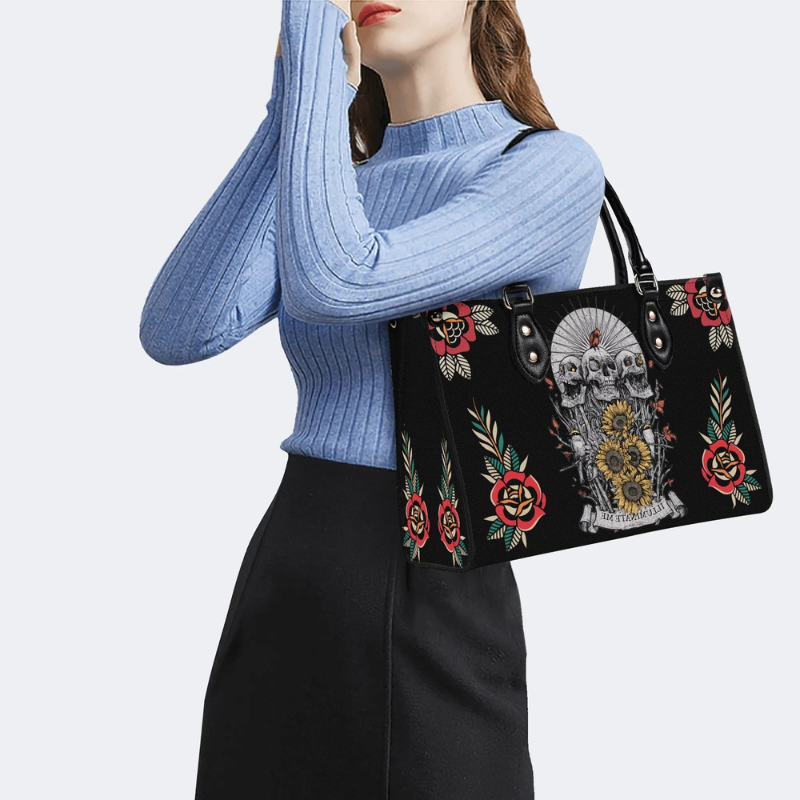 Skull And Sunflower Print Handbag Factory Direct Sales