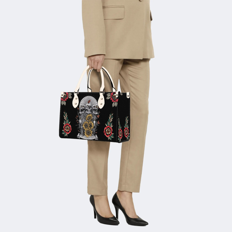 Skull And Sunflower Print Handbag Factory Direct Sales