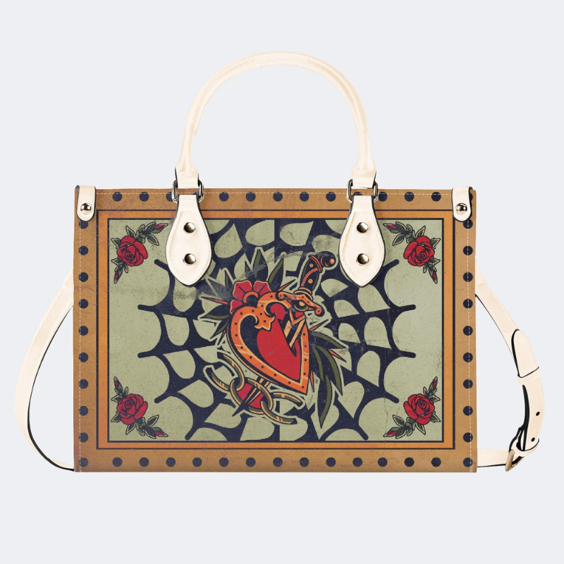 Spiderweb Heart And Dagger Print Handbag